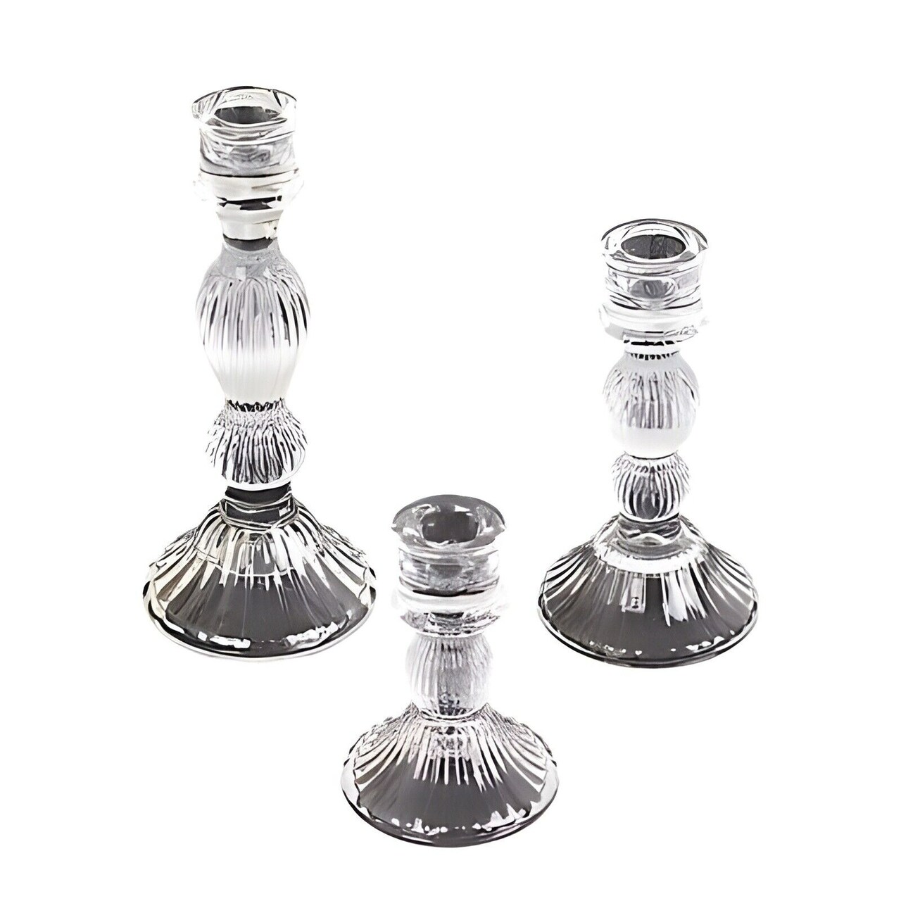 3 Clear Fluted Crystal Glass Taper Candle Holders Centerpieces Party Decorations